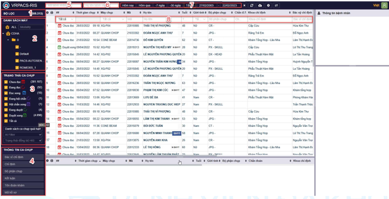 VR-PACS: Bộ lọc và tìm kiếm